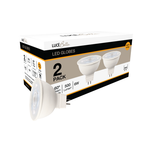 Luce Bella LED Globe Light MR16 500lm Warm White 6W 60° Spotlight Bulb 2 Pack