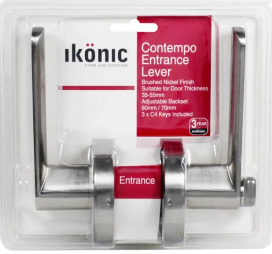 Ikonic Privacy Contempo Entrance Lever Set Door Home Hardware Brushed Nickel