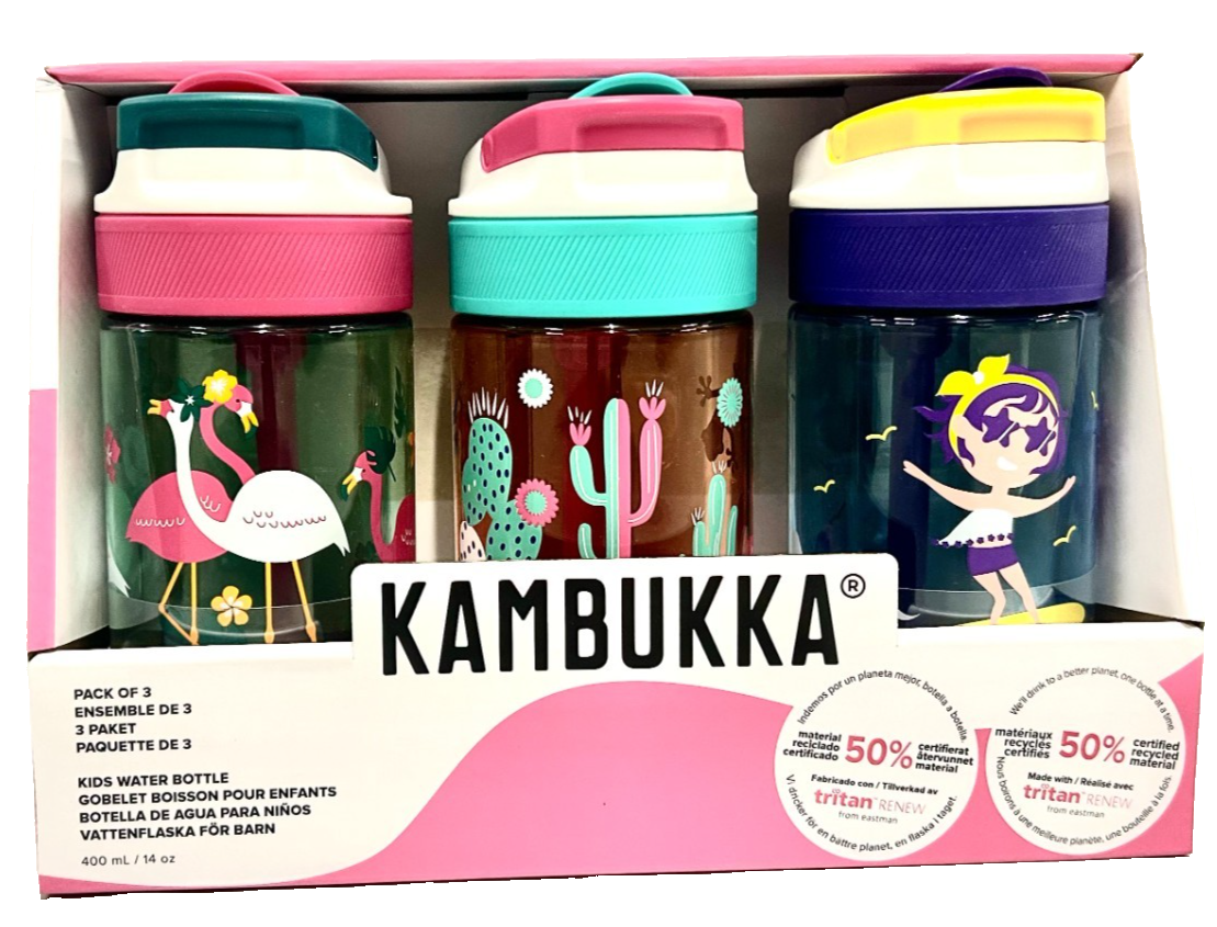 Kambukka Lagoon Kids Water Bottles Leakproof BPA Free Drinking Bottle 400ml 3pc