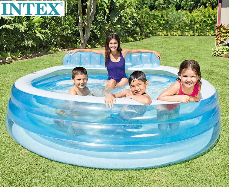 Intex Outdoor Inflatable Swim Center Family Kids Pool w/Seat Backrest 229x 218cm