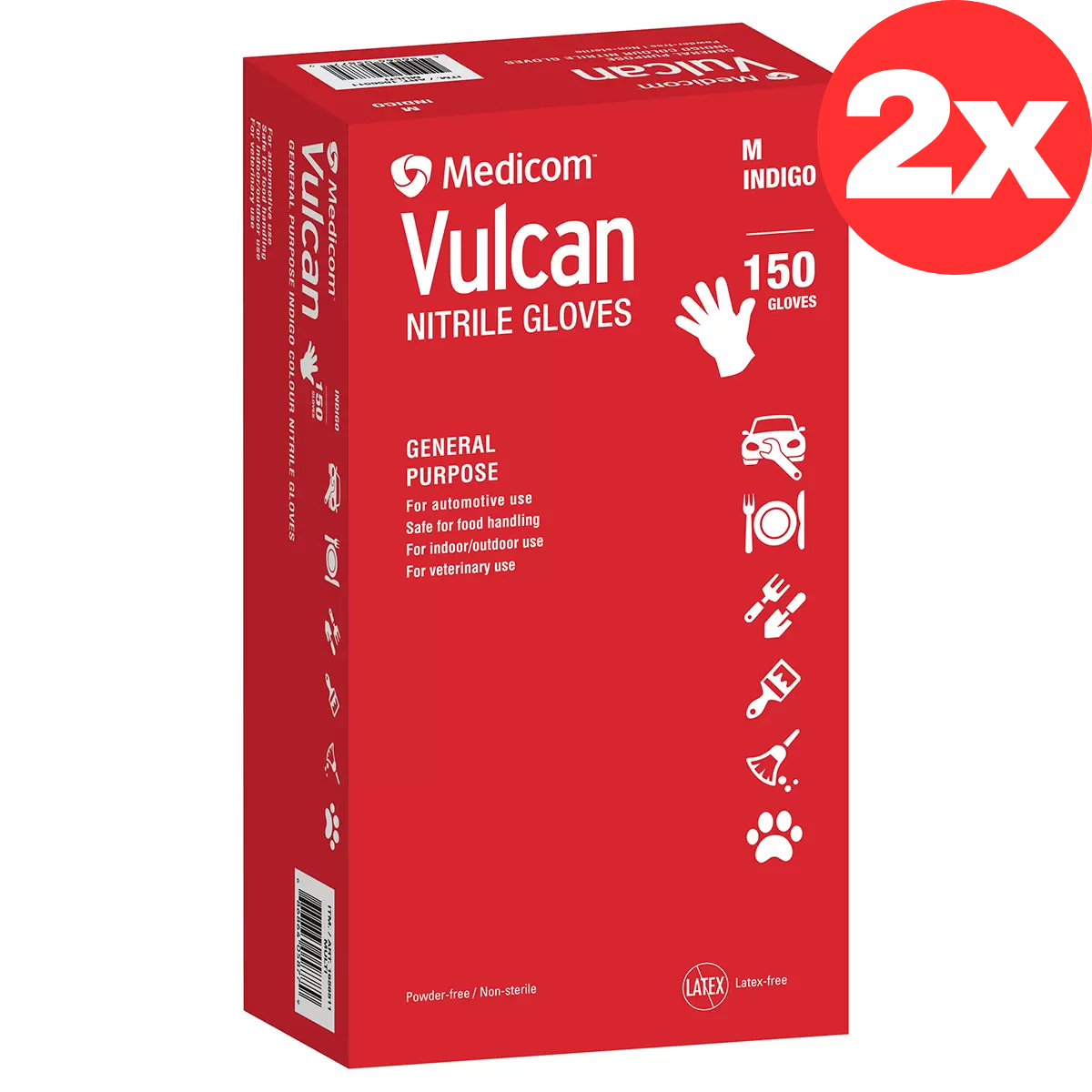2x Medicom Vulcan Nitrile Gloves Disposable General-Purpose Medium 150 Count