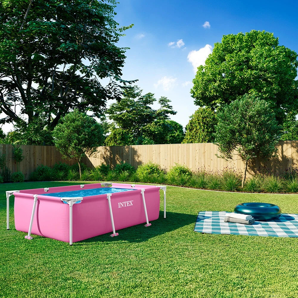 Intex Rectangular Pink Frame Above Ground Swimming Pool Outdoor Garden 2.2x1.5m