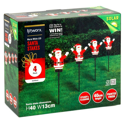 Lytworx Santa Stake LED Lights Warm White Solar Powered Garden Xmas Decor 4 Pack