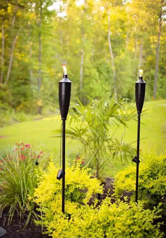 Garden Torch Citronella Oil Lantern Snuffer Powder Coated  180cm Black 2 Pack