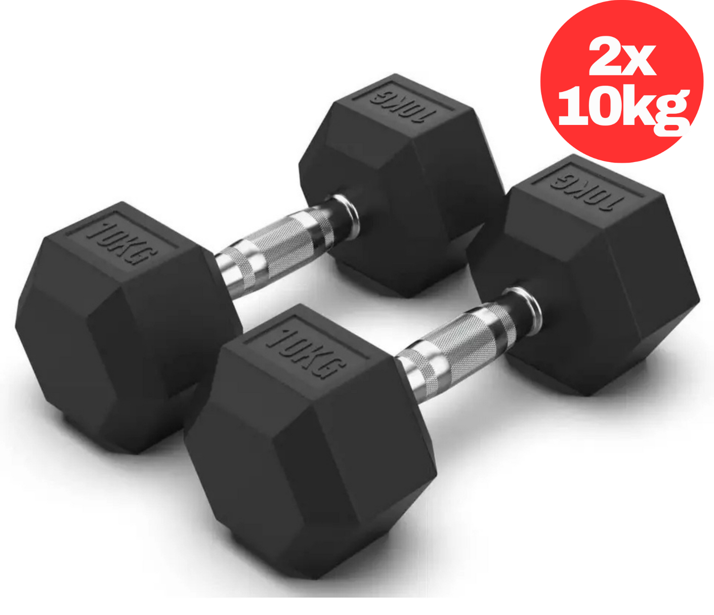 10KG Rubber Hex Dumbbell Fitness Home Gym Exercise Strength Weight Set Pair
