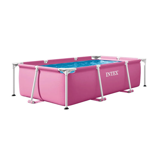 Intex Rectangular Pink Frame Above Ground Swimming Pool Outdoor Garden 2.2x1.5m