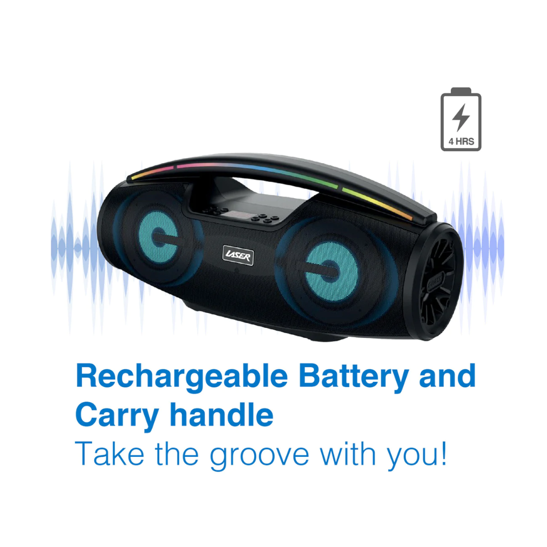 Laser Bluetooth Speaker Portable Rechargeable Party Boombox LED Lights USB AUX
