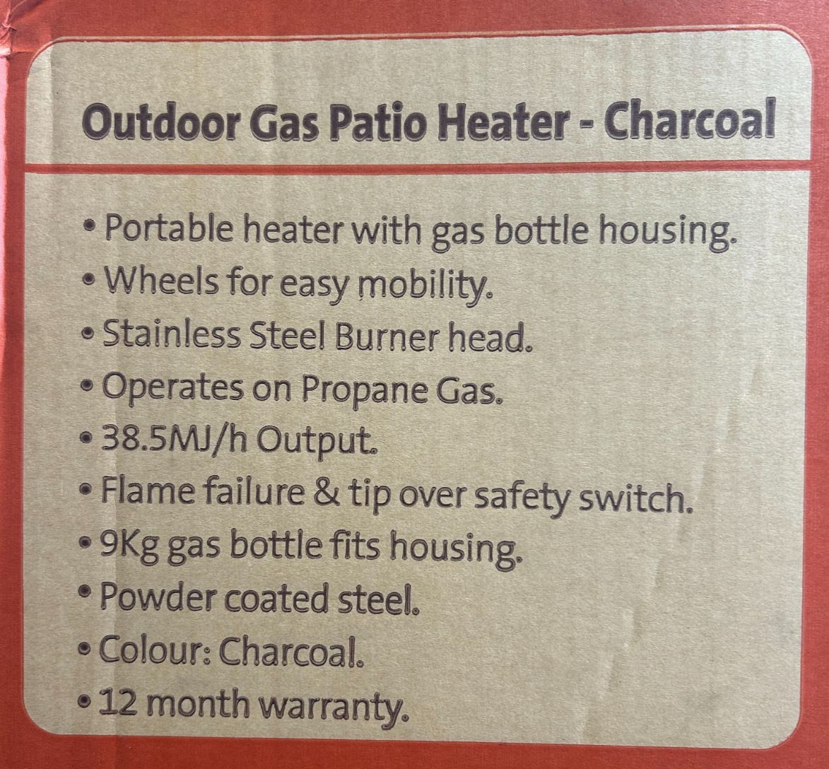 Jumbuck Gas Patio Heater Outdoor Stand Steel Powder Coated Charcoal Grey