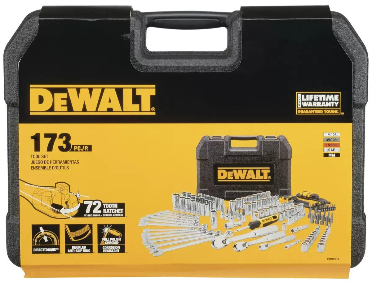 Dewalt 173 Piece Socket Set Polished Crome Tool Set Socket Set Spanner Set