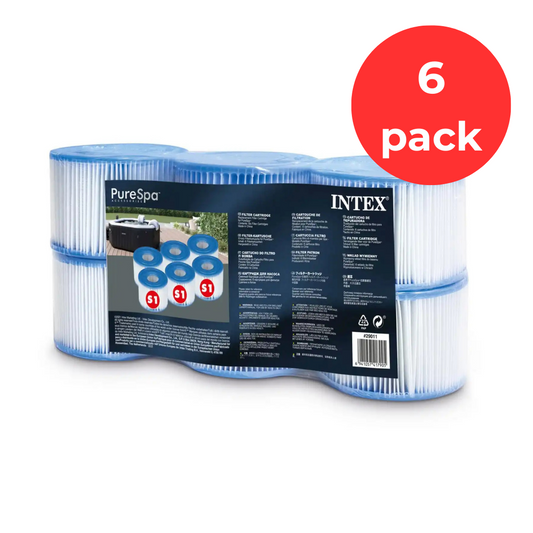 Intex Type S1 Easy Set Pool Filter Replacement Cartridges Pure Spa Pack of 6