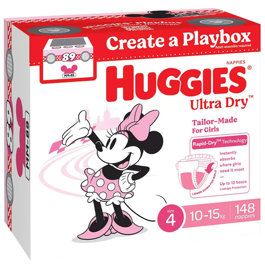 Huggies Girls' Ultra Dry Nappies Size 4 Toddler 148 Disposable Diapers 10-15kg