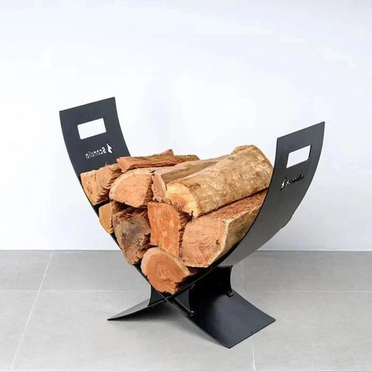 Scandia Curved Cantilever Firewood Holder  Fire Place Firewood Log Holder Steel