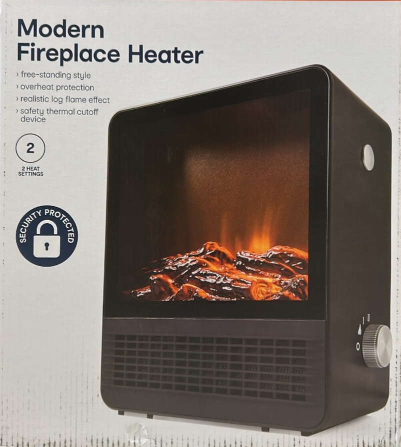 Electric Fireplace Heater Portable Real Flame Effect Modern 2 Heat Setting 1500W