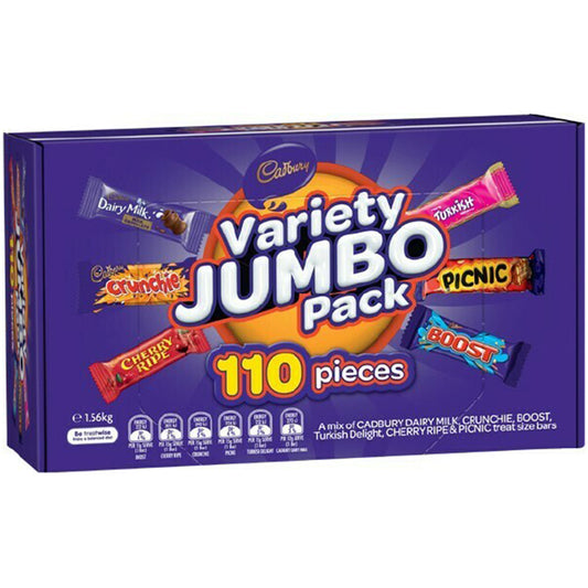 NEW Cadbury Variety Jumbo Pack 110 Pieces Assorted Fun Size 1.56kg Chocolate Box