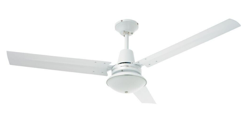 Heller Ceiling Fan with Oyster Light 3 Blade Aluminium 1200mm 240V White