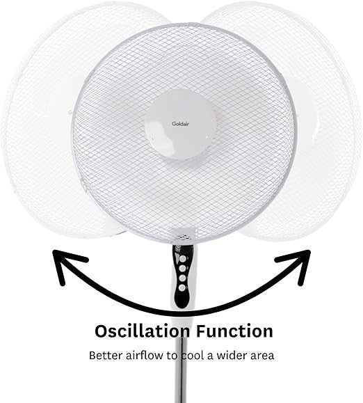 Goldair 40cm Pedestal Fan Oscillating Portable Adjustable Tilt Head 3 Speed
