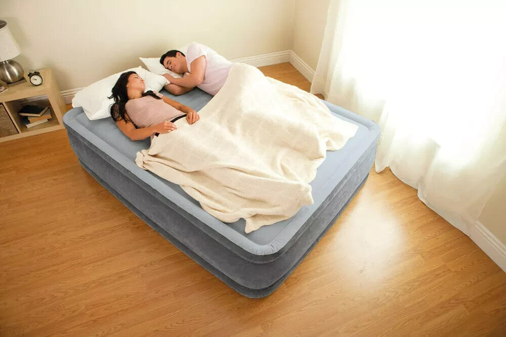 Intex Double Air Bed Inflatable Mid-Rise Camping Mattress Inbuilt 240V Pump 33cm