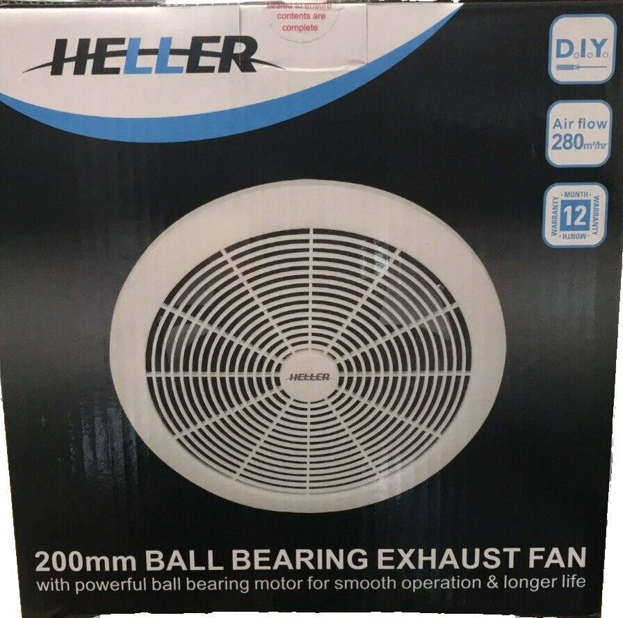 Heller Exhaust Fan 200mm Ball Bearing Bathroom Kitchen Wall Ceiling Heat Vent