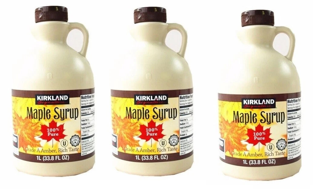 3x Kirkland Maple Syrup 1 Litre Grade A Amber Color Rich Taste Product of Canada