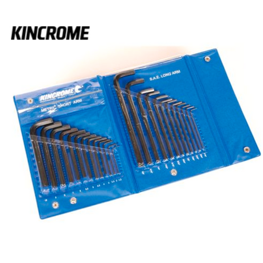 Kincrome Metric And Imperial Hex Key Wrench Set Extra Long Steel 25 Piece