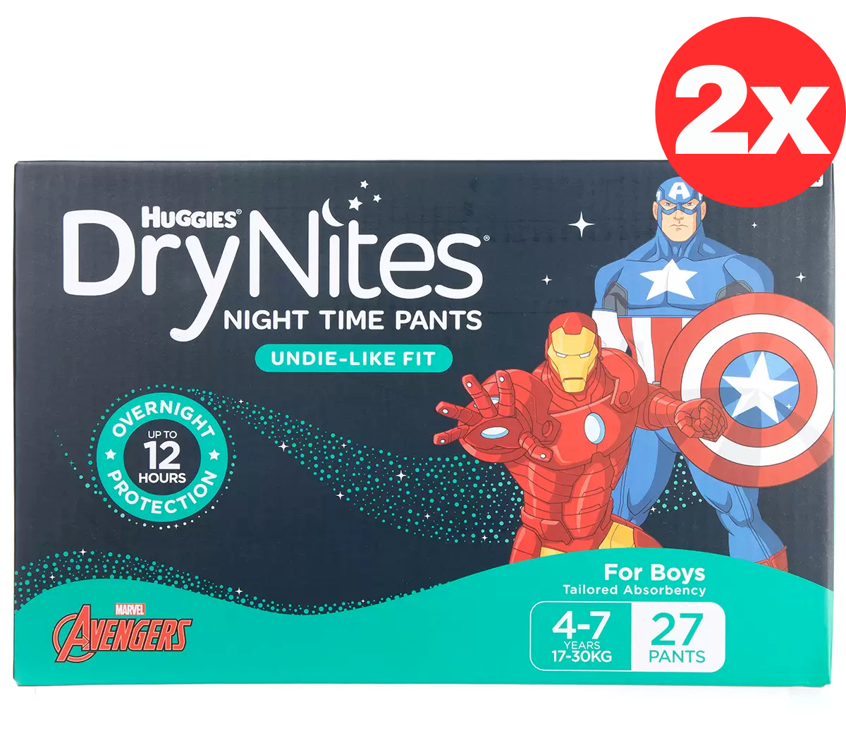 Huggies DryNites Boys Night Time Pants Nappies 2 x 27 Disposable Pant 4-7 Years