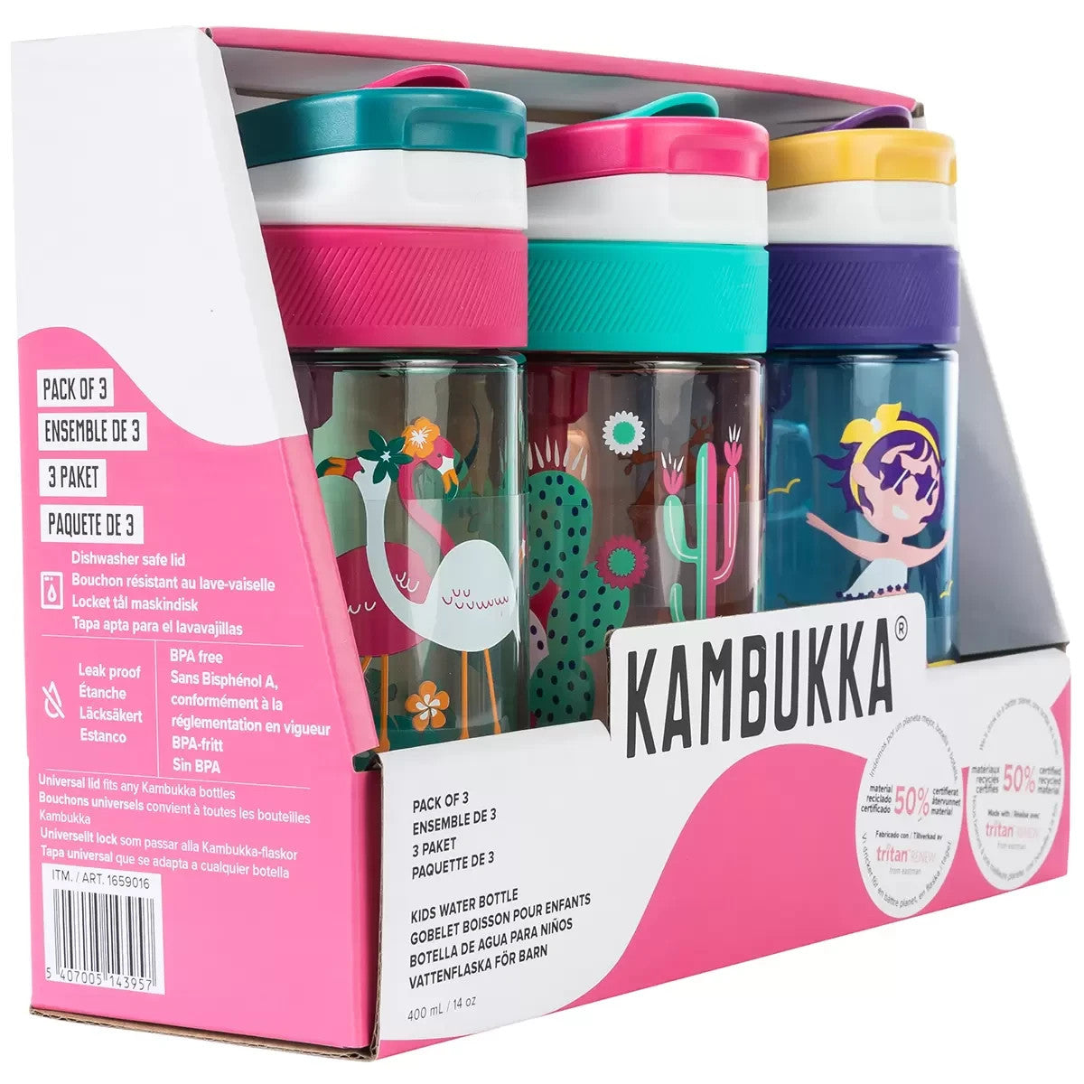 Kambukka Lagoon Kids Water Bottles Leakproof BPA Free Drinking Bottle 400ml 3pc
