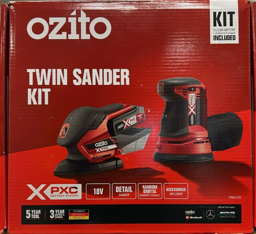 Ozito PXC Twin Sander Kit Polisher w/ 2.5AH Li-Ion Battery Compact Fast Charger