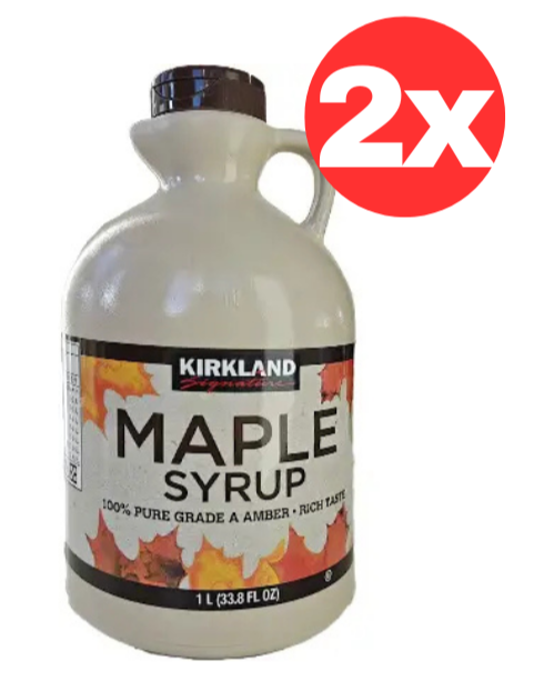 2x Kirkland Signature Maple Syrup 1L 100% Pure Grade A Amber Color Rich Taste