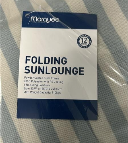 Marquee Folding Sun Lounge Outdoor Camping Beach Recliner Chair Blue & White