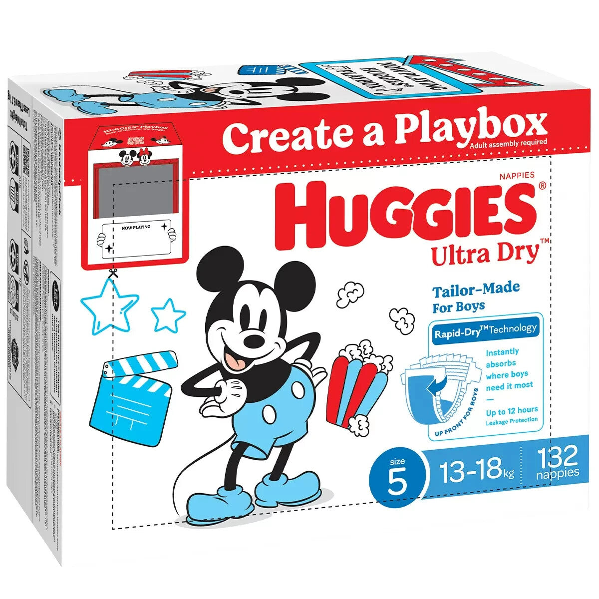 Huggies Boys' Ultra Dry Nappies Size 5 Walker 132 Disposable Diapers 13-18kg