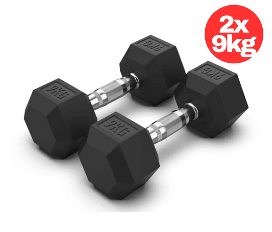 9KG Rubber Hex Dumbbell Fitness Home Gym Exercise Strength Weight Set Pair