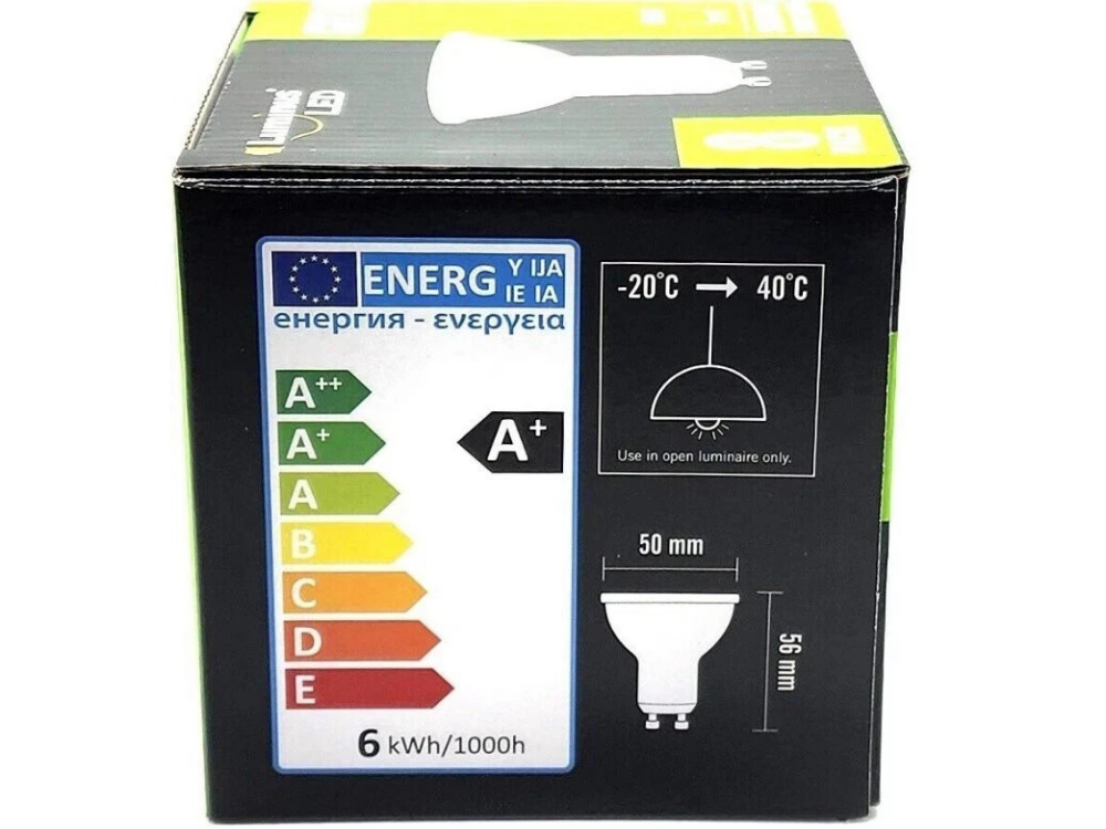 8x Luminus GU10 LED Downlight Bulbs – 6W Dimmable Daylight 5000K, 500LM