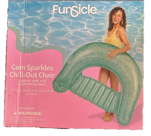 Funsicle Inflatable Float Chill Out Lounge Chair Pool Gem Sparkles Drink Holder