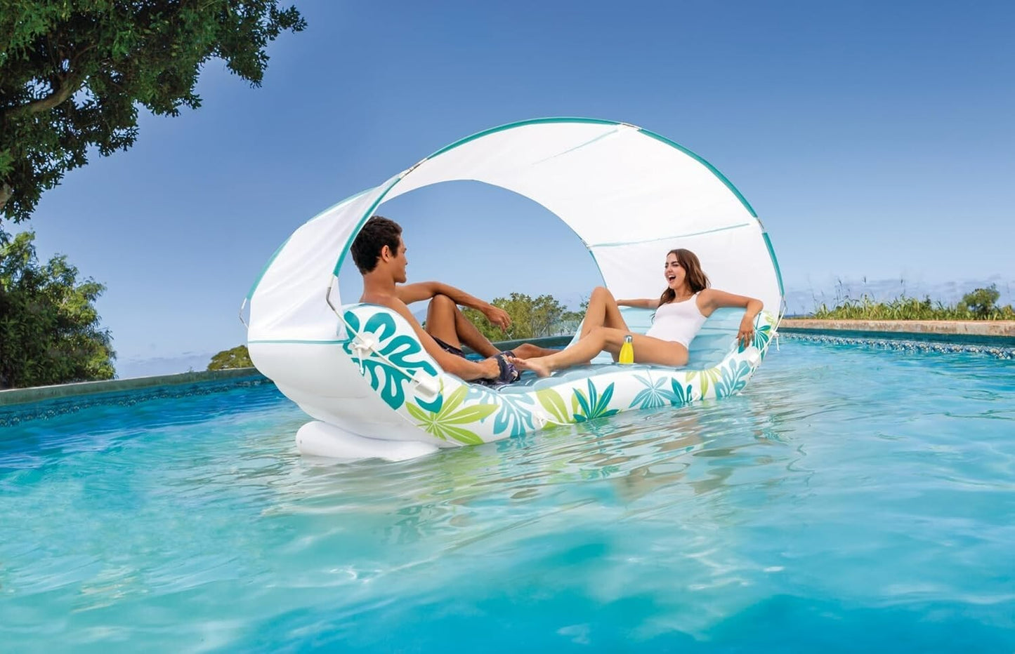 Intex Inflatable Tropical Canopy Lounge Float Two Person Swimming Pool Bed