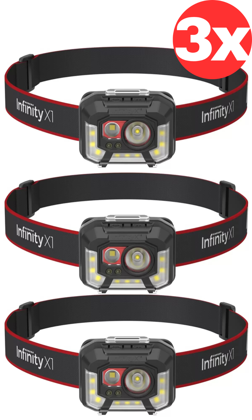 Infinity X1 Rechargeable Headlamp 1000 Lumen LED Light Camping Hiking 3 Pack