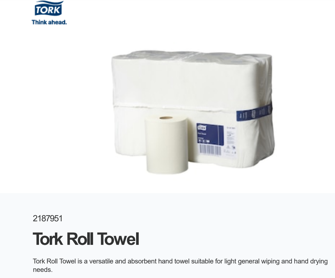 Tork Paper Hand Towels 90m 16 Rolls Towel Roll Bulk Industrial Kitchen White New