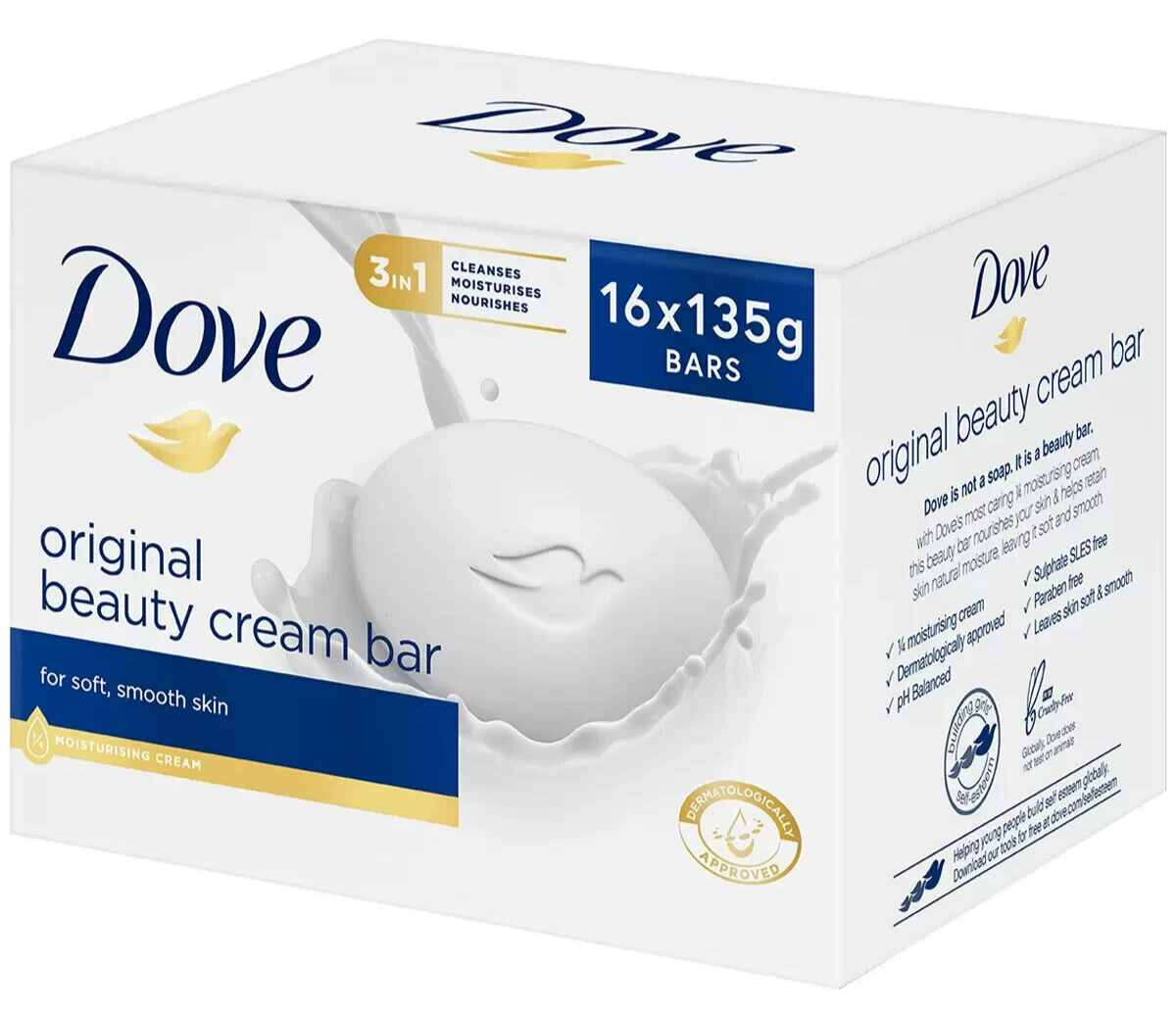 16 x  Dove Soap Beauty Cream Bar Original Bath Body Moisturising Soaps Bulk 135g