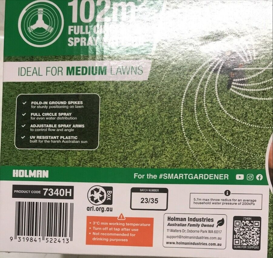 Holman Sprinkler Spikes  3 Arm Base Retractable Garden Lawn Patio Water Sprayer