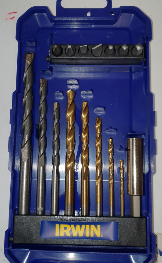 Irwin 16 Pcs Masonry Drill & Screwdriving Titanium Set Wood Metal Brick Bit Tool