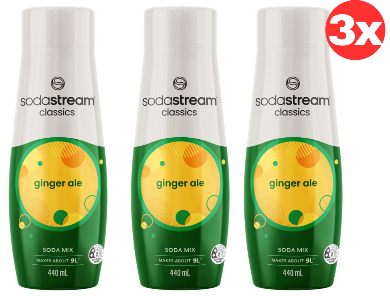 3x SodaStream Classics Ginger Ale Sparkling Soda Water Syrup Drink Mix 440ml