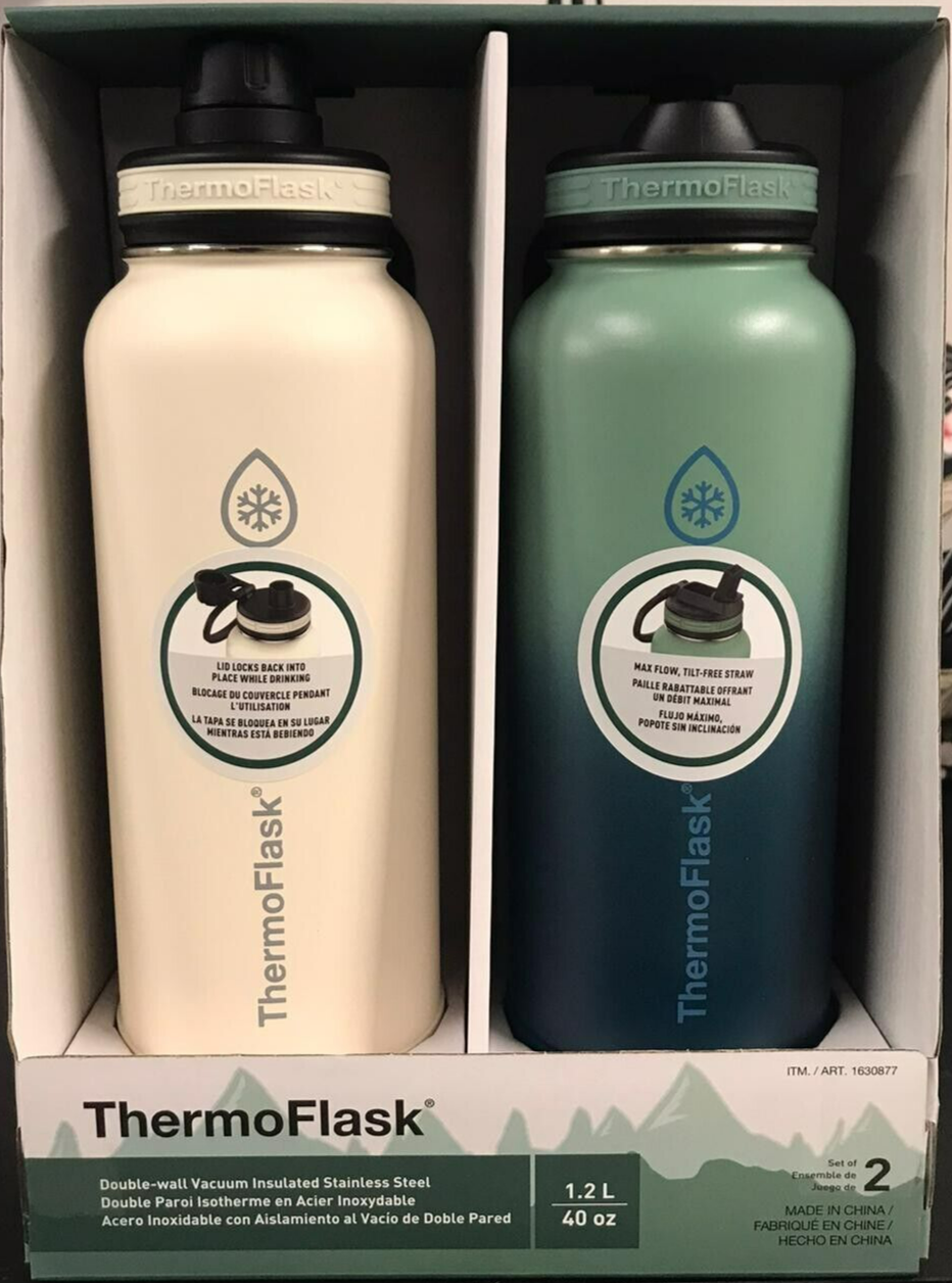 2x ThermoFlask Double Wall Vacuum Insulated Stainless Steel Bottle 1.2L/40oz