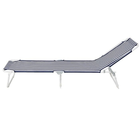 Marquee Folding Sun Lounge Outdoor Camping Beach Recliner Chair Blue & White