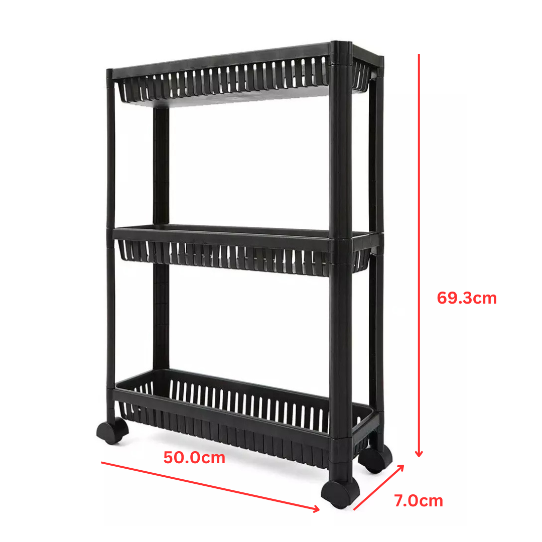 3 Tier Trolley on Wheels Kitchen Storage Cart Slim Bathroom Laundry Storage Rack