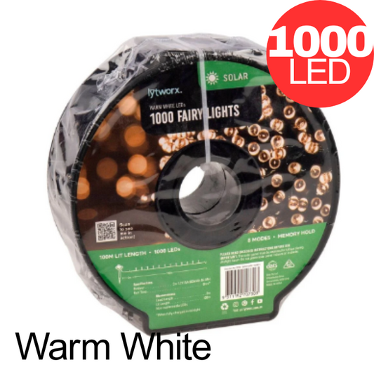 Lytworx Solar Fairy Lights 1000 LED Warm White Solar Powered Christmas Decor