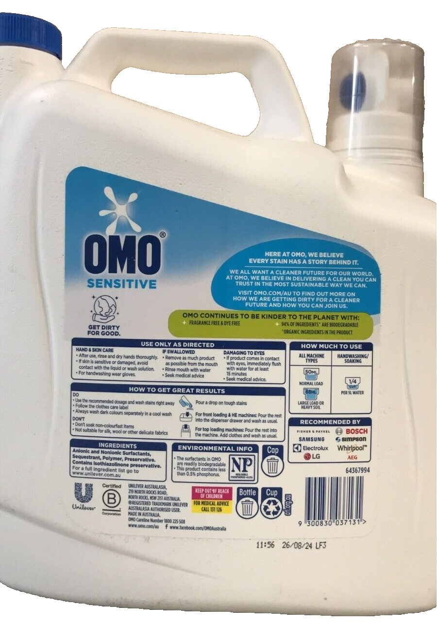 OMO Sensitive Liquid Laundry Detergent Front Top Loader Washing Machine 6L