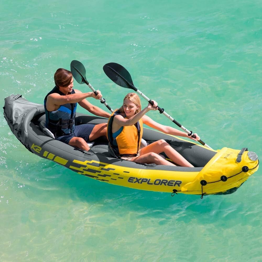 Intex Kayak Boat Canoe K2 Inflatable 2 Seat Floating Oars River Lake