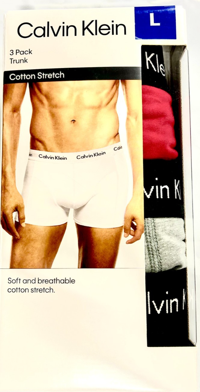 3x Calvin Klein Mens Trunks Underwear Cotton Stretch Fabric Boxer Brief LARGE