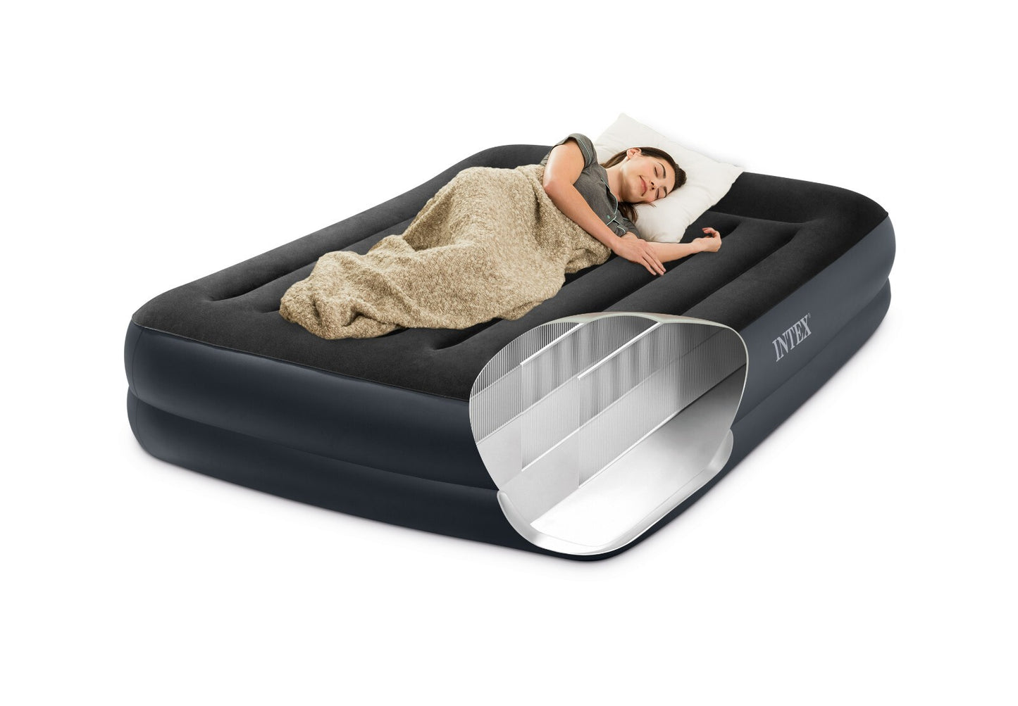 Intex Air Mattress Inflatable Dura-Beam Mid-Rise Queen H42cm with Electric Pump