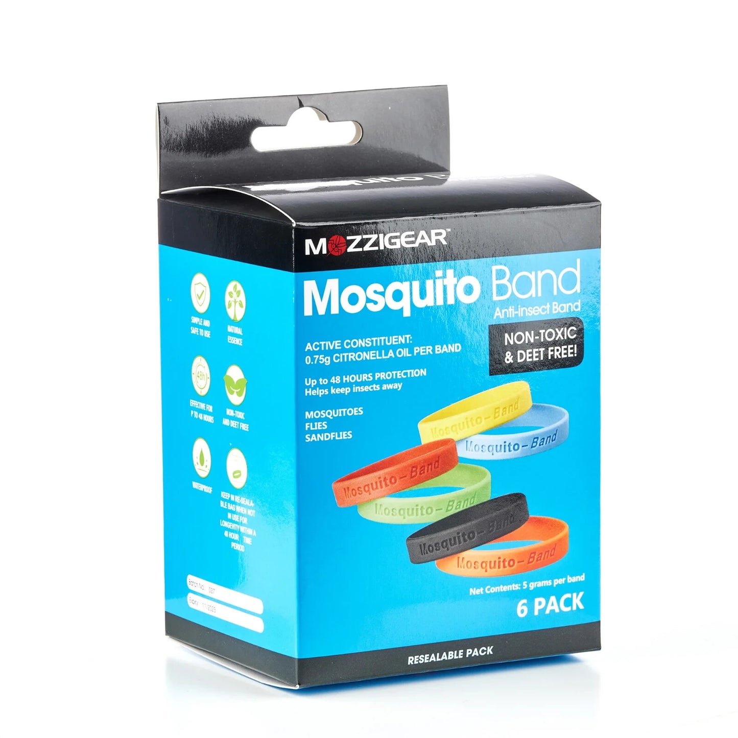 Mozzigear Mosquito Repellent Wrist Band Camping Hiking Insect Repelller 6 Pack