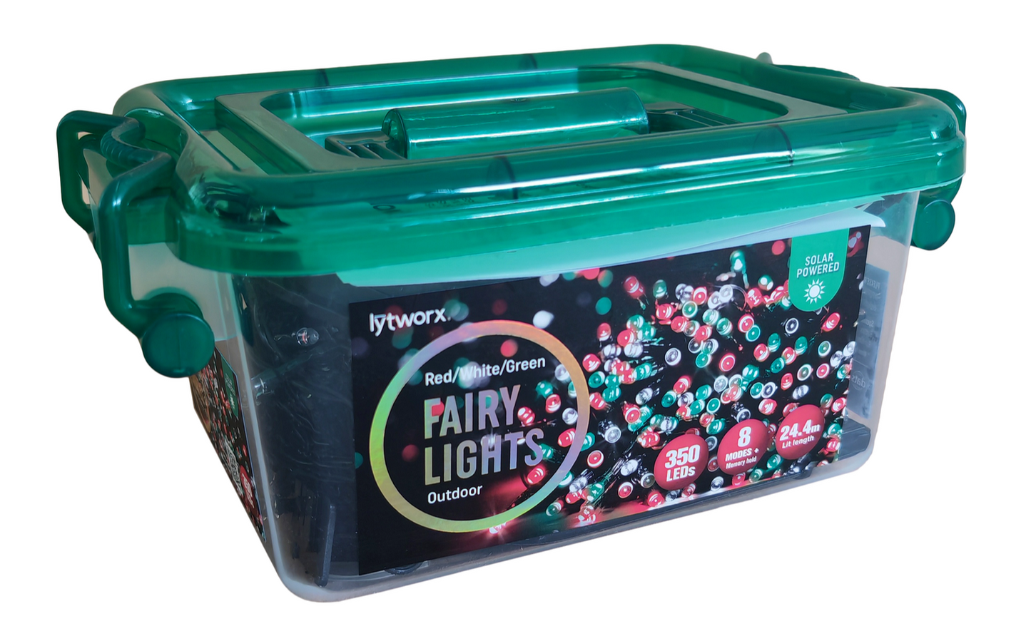 Lytworx 350 LED Red Green White Fairy String Lights Solar Christmas Decoration